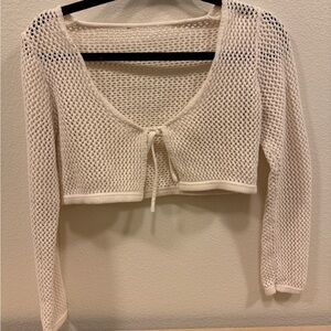 Cream Knit Tie-Front Crop Top